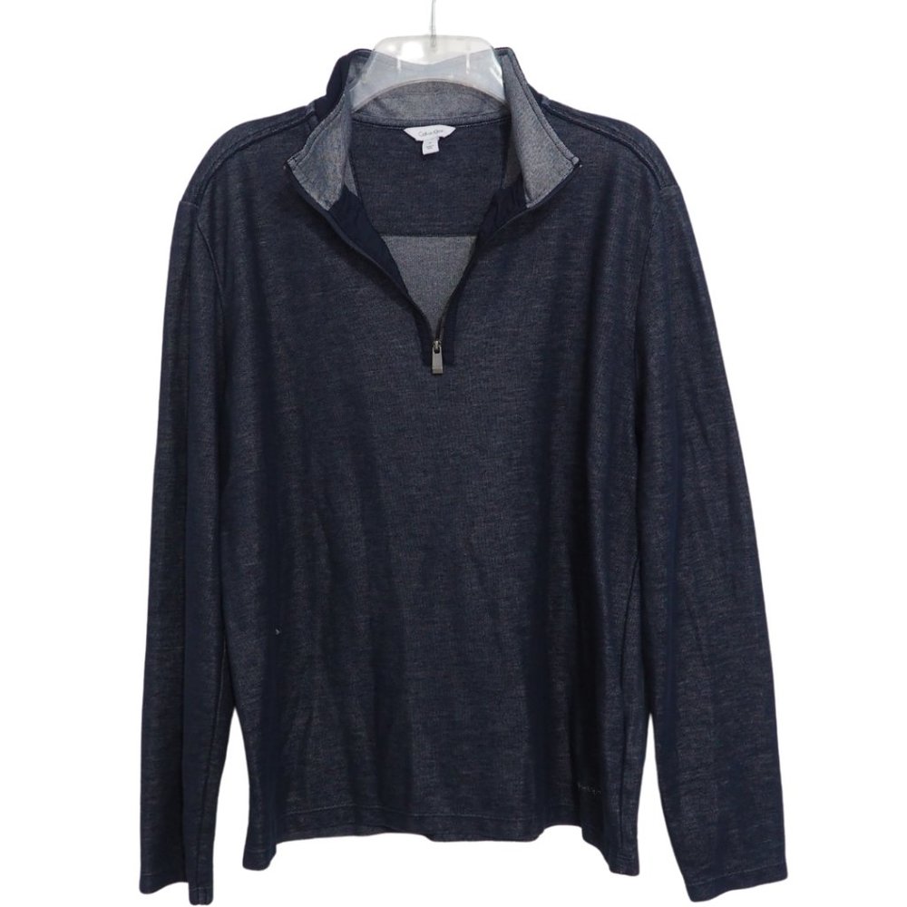 Calvin Klein Qtr Zip Pullover Sweatshirt Blue Mesh